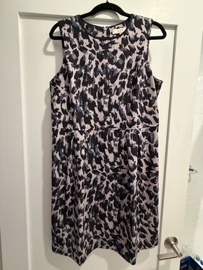 LOFT Black and White Abstract Midi Dress